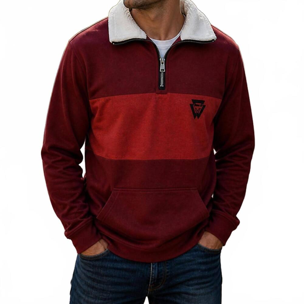 NEW LEGEND OR LIES sherpa collar fleece 1/4-zip sweatshirt in rust/fire